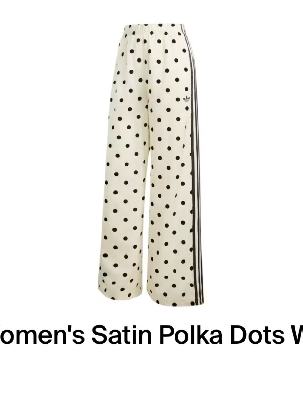 adidas Cream Wide-Leg Satin Polka Dot Pants with Black Stripes